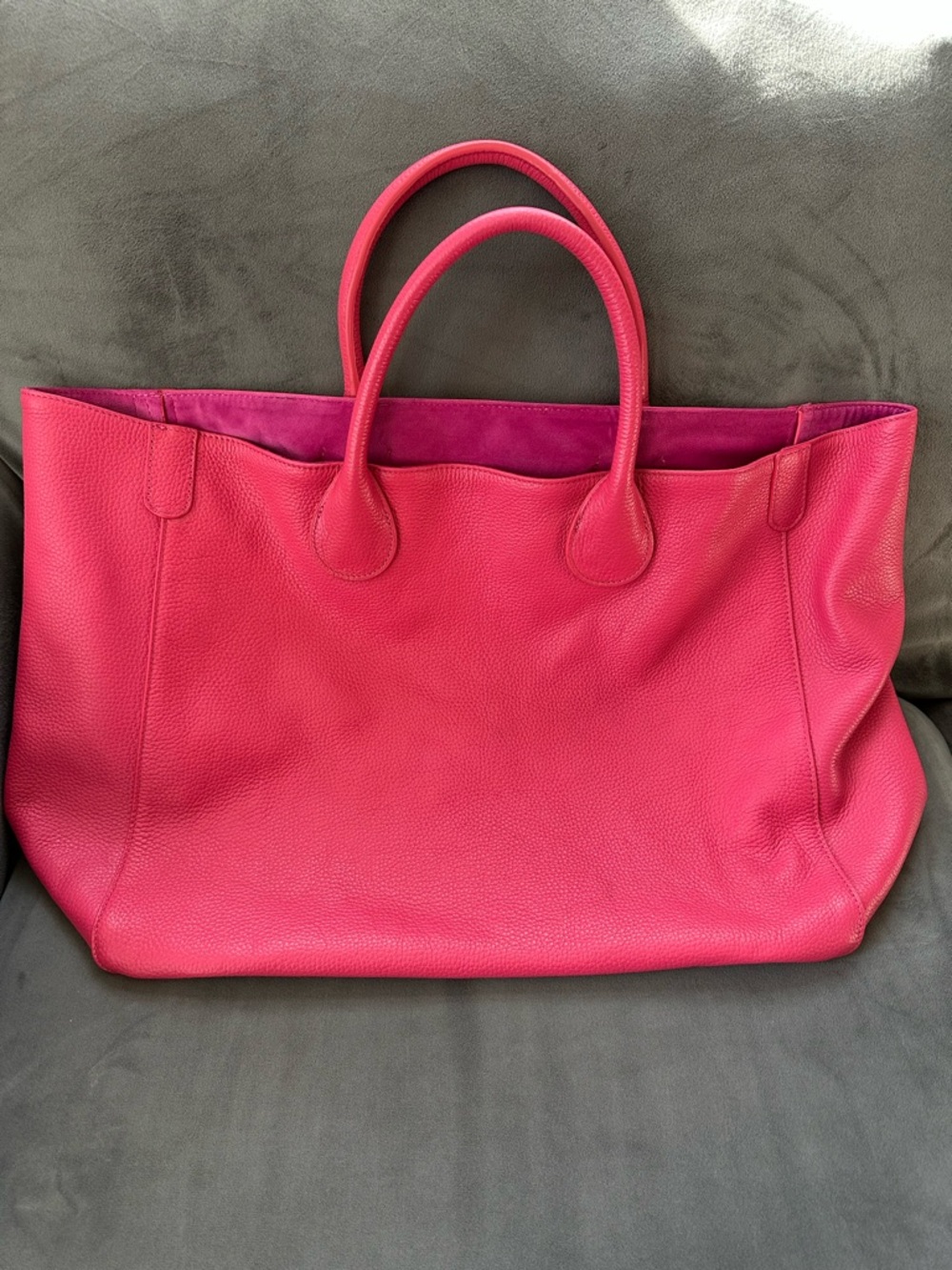 Women's Pink Leather Tote Bag with Dual Top Handles - Picture 3 of 4